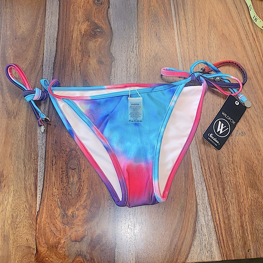 NWT Wildfox String Bikini Bottoms Tie Dye Swimsuit Blue Pink Purple Brand New M